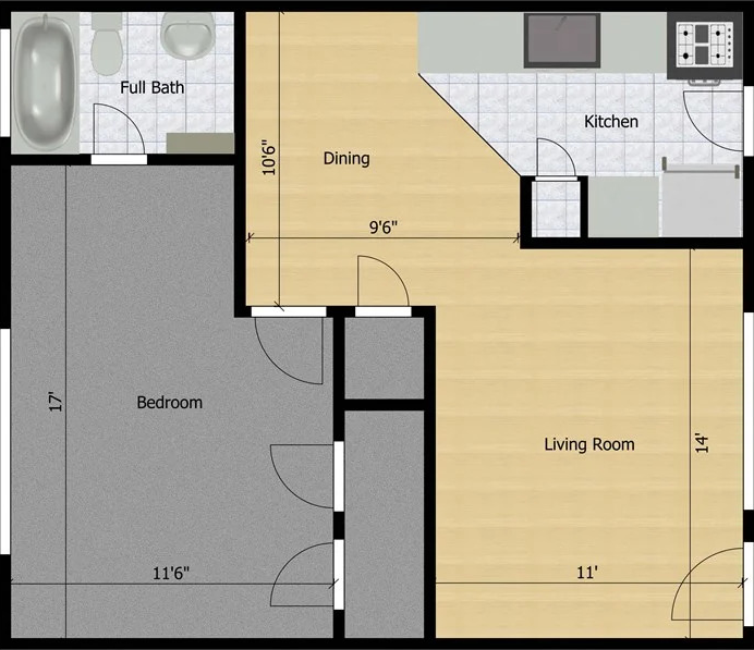 Avalon Floor Plan Gia 1 Bed 1 Bath