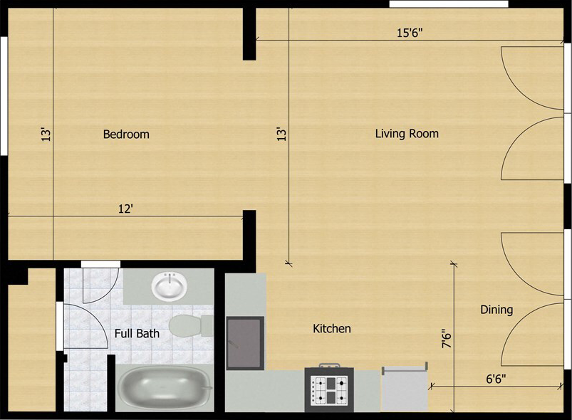 Avalon Floor Plan Lotte 1 Bed 1 Bath