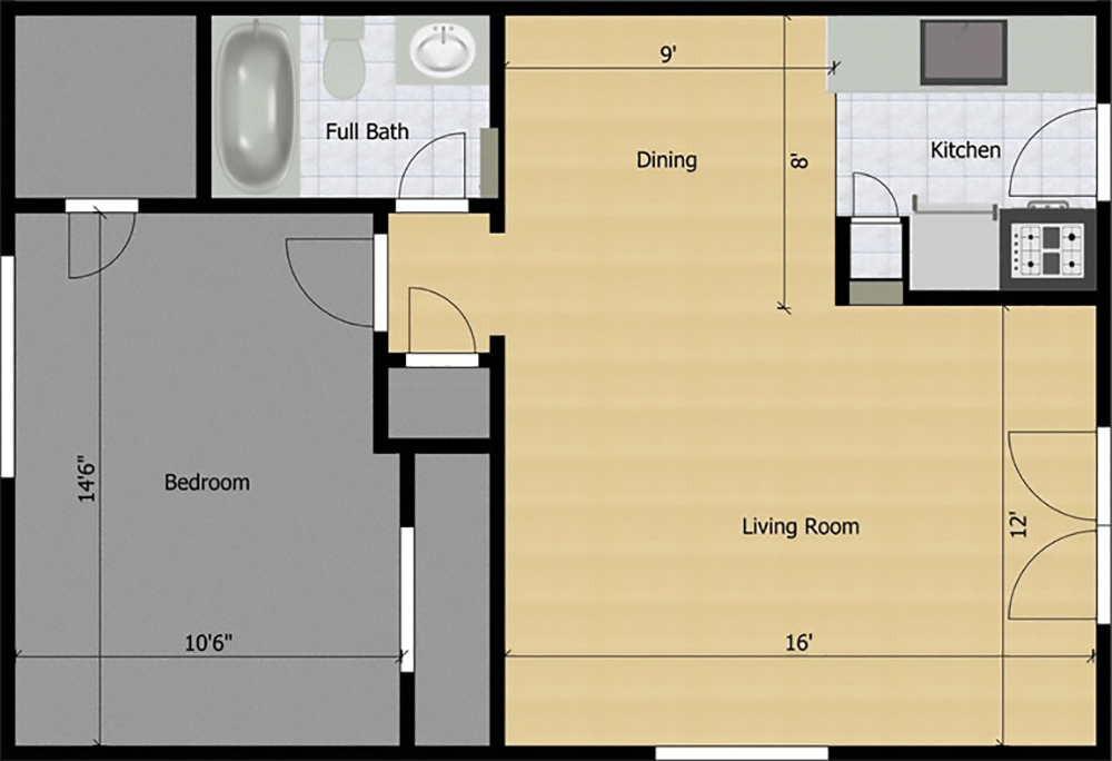 Garden Villa Floor Plan Alexandre 1 Bed 1 Bath