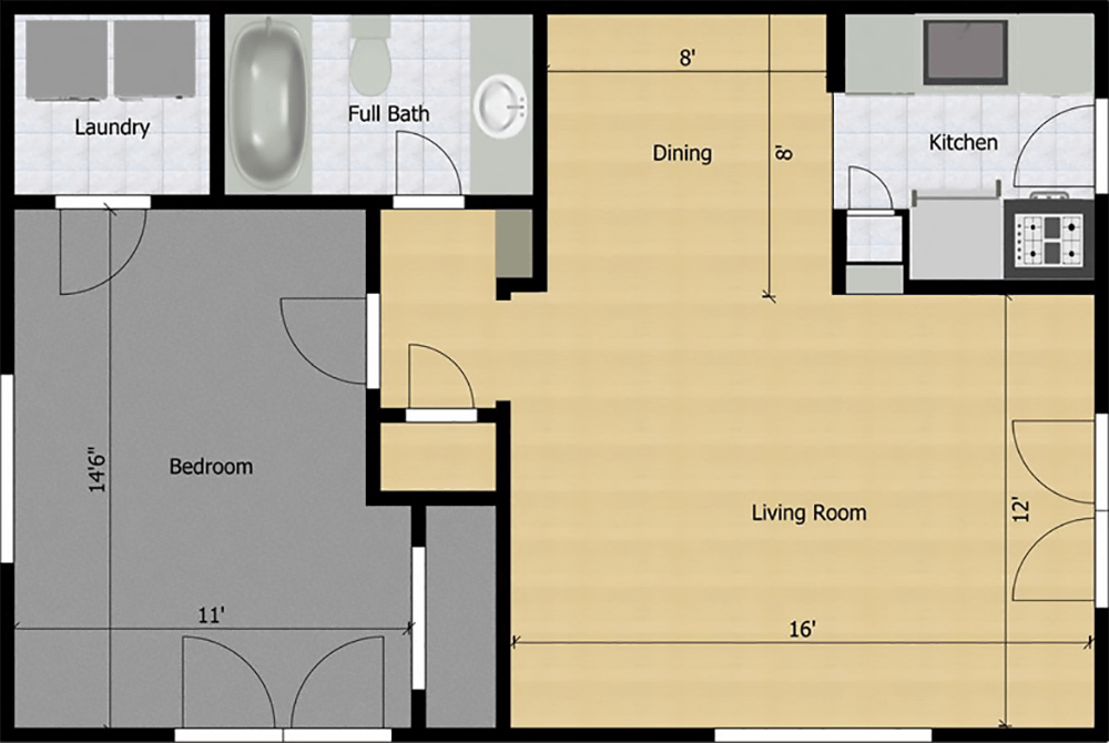 Garden Villa Floor Plan Chapelle 1 Bed 1 Bath