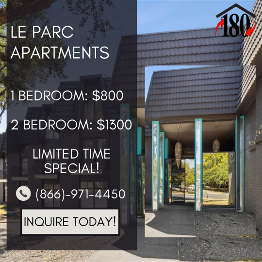 the front of a building with the words le parc apartments at The  Greystone