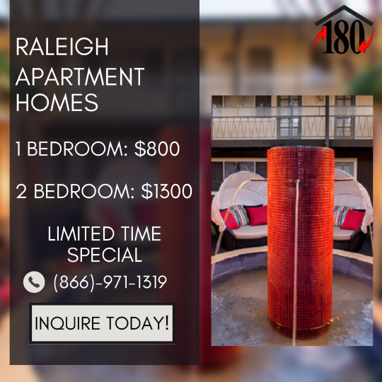 a red sign with the words raleigh apartment homes at The Raleigh