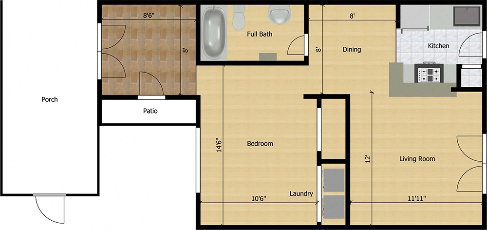 Plaza Floor Plan Federation 1 Bed 1 Bath