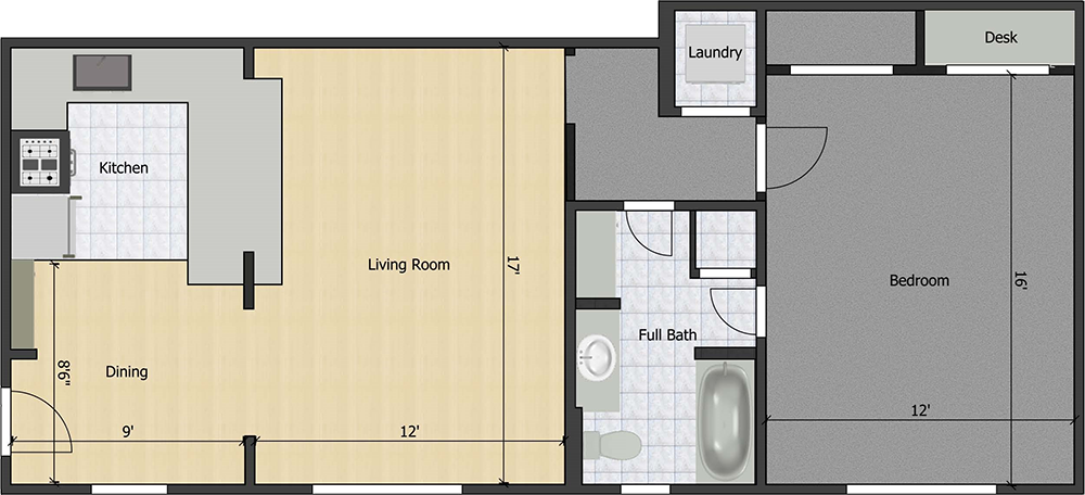 Verandah Flats Floor Plan Cabernet 1 Bed 1 Bath